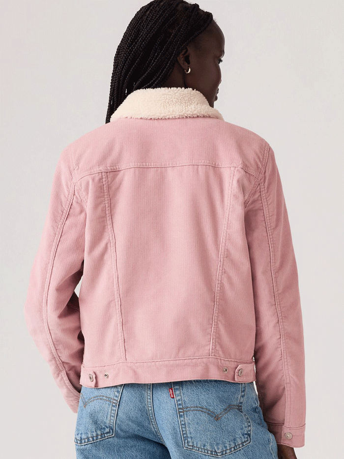 Levis 361360126 Womens Original Sherpa Trucker Corduroy Jacket Zephyr Pink front view. If you need any assistance with this item or the purchase of this item please call us at five six one seven four eight eight eight zero one Monday through Saturday 10:00a.m EST to 8:00 p.m EST