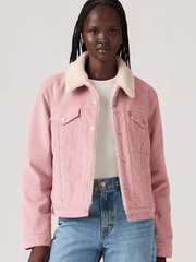 Levis 361360126 Womens Original Sherpa Trucker Corduroy Jacket Zephyr Pink front view. If you need any assistance with this item or the purchase of this item please call us at five six one seven four eight eight eight zero one Monday through Saturday 10:00a.m EST to 8:00 p.m EST