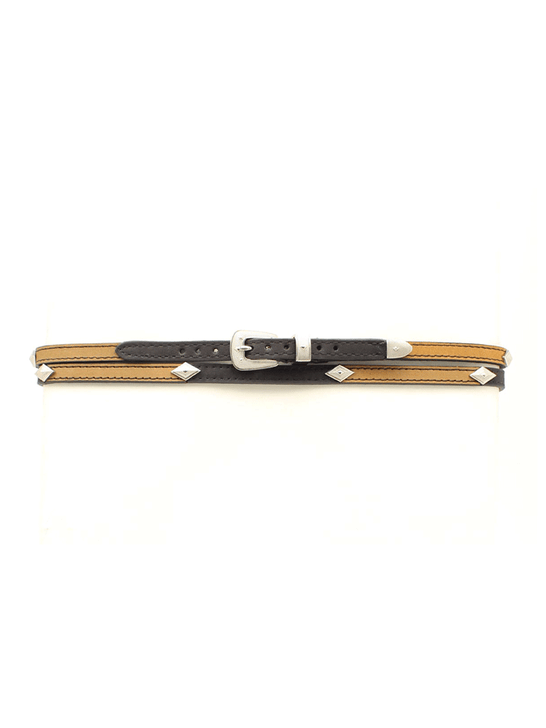 Twister 02678107 Leather Hatband With Diamond Conchos Black And Tan front view. If you need any assistance with this item or the purchase of this item please call us at five six one seven four eight eight eight zero one Monday through Saturday 10:00a.m EST to 8:00 p.m EST