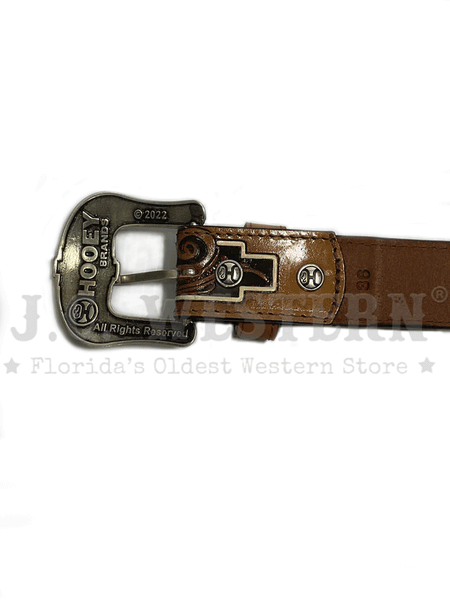 Hooey HMBLT026 Mens Maverick Classic Belt Natural Tan Red buckle back view. If you need any assistance with this item or the purchase of this item please call us at five six one seven four eight eight eight zero one Monday through Saturday 10:00a.m EST to 8:00 p.m EST