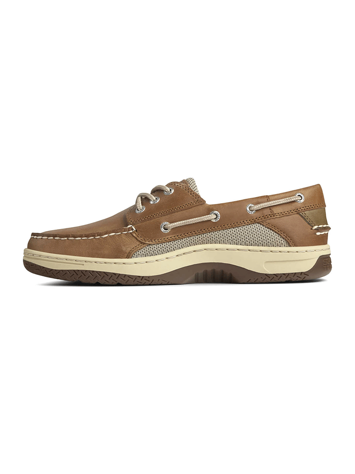 Sperry 0799320 Mens Billfish 3-Eye Boat Shoe Dark Tan front and side view. If you need any assistance with this item or the purchase of this item please call us at five six one seven four eight eight eight zero one Monday through Saturday 10:00a.m EST to 8:00 p.m EST