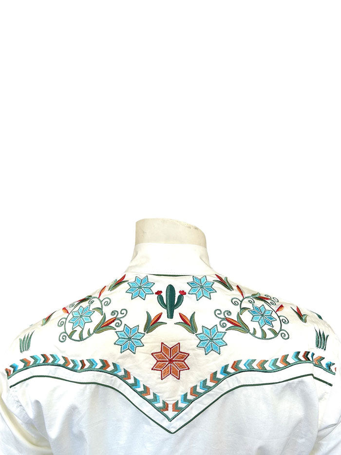 Rockmount 6865-IVO Mens Agave Cactus Floral Embroidery Western Shirt Ivory front view. If you need any assistance with this item or the purchase of this item please call us at five six one seven four eight eight eight zero one Monday through Saturday 10:00a.m EST to 8:00 p.m EST