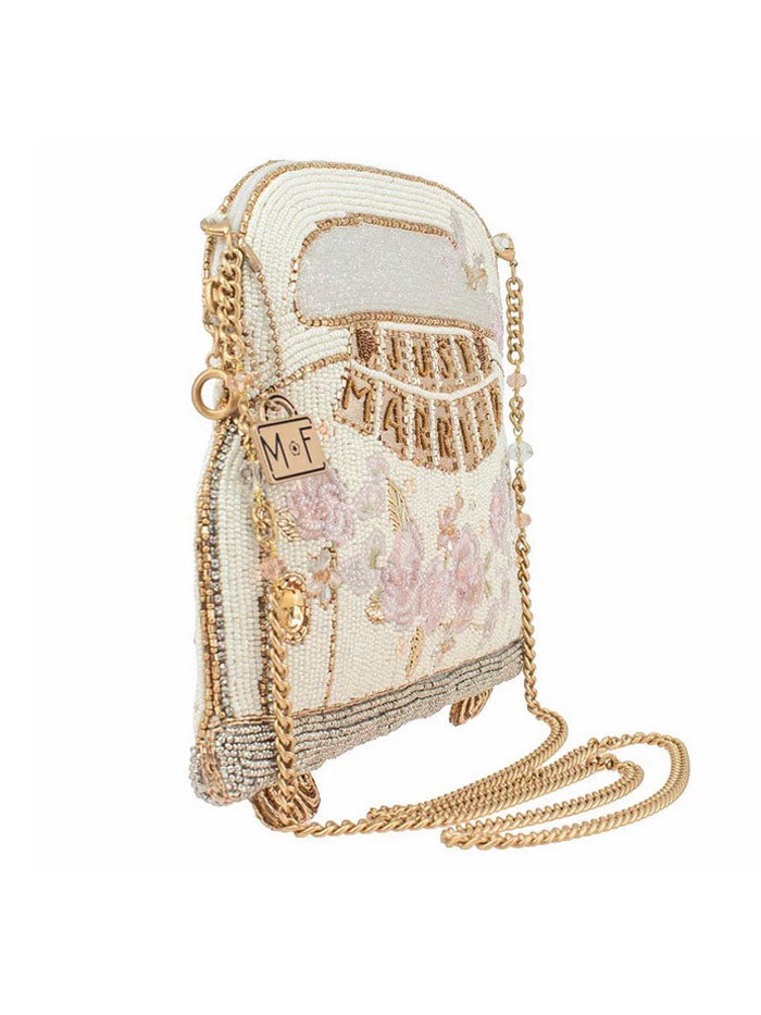 Mary Frances BAG S002-367 JUST MARRIED Crossbody Bag Ivory front view. If you need any assistance with this item or the purchase of this item please call us at five six one seven four eight eight eight zero one Monday through Saturday 10:00a.m EST to 8:00 p.m EST