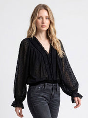 Miss Me MT8054L Womens Long Sleeve Sheer Top Black front view. If you need any assistance with this item or the purchase of this item please call us at five six one seven four eight eight eight zero one Monday through Saturday 10:00a.m EST to 8:00 p.m EST
