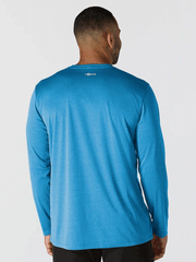 Carhartt 106164-HO7 Mens Force Sun Defender Long Sleeve T-Shirt Horizon Blue Heather back view. If you need any assistance with this item or the purchase of this item please call us at five six one seven four eight eight eight zero one Monday through Saturday 10:00a.m EST to 8:00 p.m EST