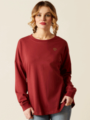 Ariat 10053891 Womens Tooled Logo Oversized Tee Burnt Russet front. If you need any assistance with this item or the purchase of this item please call us at five six one seven four eight eight eight zero one Monday through Saturday 10:00a.m EST to 8:00 p.m EST