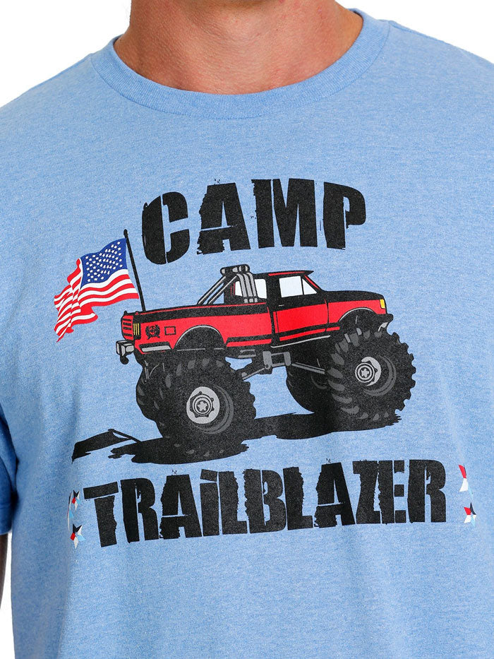 Cinch MTT1690517 Mens Trailblazer Patriot Truck Tee Light Blue front view. If you need any assistance with this item or the purchase of this item please call us at five six one seven four eight eight eight zero one Monday through Saturday 10:00a.m EST to 8:00 p.m EST