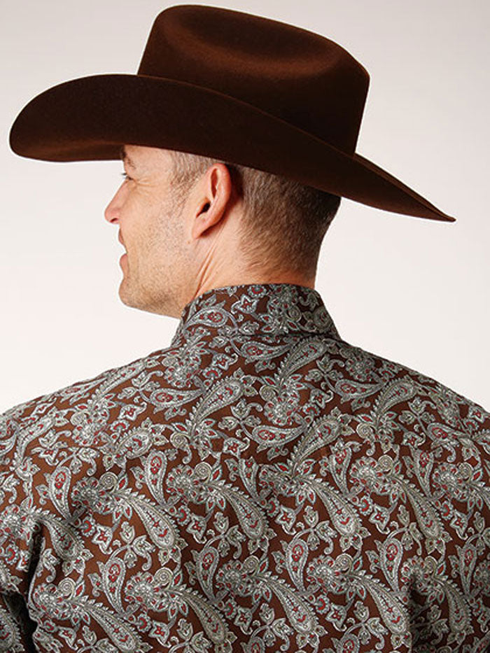 Roper 03-001-0225-6001 Mens Amarillo Collection Pine Paisley Snap Shirt Green front view. If you need any assistance with this item or the purchase of this item please call us at five six one seven four eight eight eight zero one Monday through Saturday 10:00a.m EST to 8:00 p.m EST
