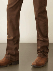 Ariat 10045230 Mens M7 Grizzly Straight Jean Peat Brown bottom legs close up. If you need any assistance with this item or the purchase of this item please call us at five six one seven four eight eight eight zero one Monday through Saturday 10:00a.m EST to 8:00 p.m EST