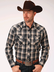 Roper 1-01-101-6016 Mens Long Sleeve Snap Plaid Western Shirt Navy front view. If you need any assistance with this item or the purchase of this item please call us at five six one seven four eight eight eight zero one Monday through Saturday 10:00a.m EST to 8:00 p.m EST
