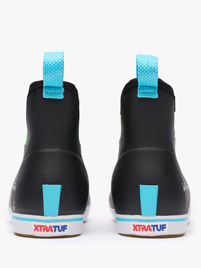 Xtratuf XMABGH00 Mens Ankle Deck Boot Guy Harvey Collection Black Mahi front and side view. If you need any assistance with this item or the purchase of this item please call us at five six one seven four eight eight eight zero one Monday through Saturday 10:00a.m EST to 8:00 p.m EST