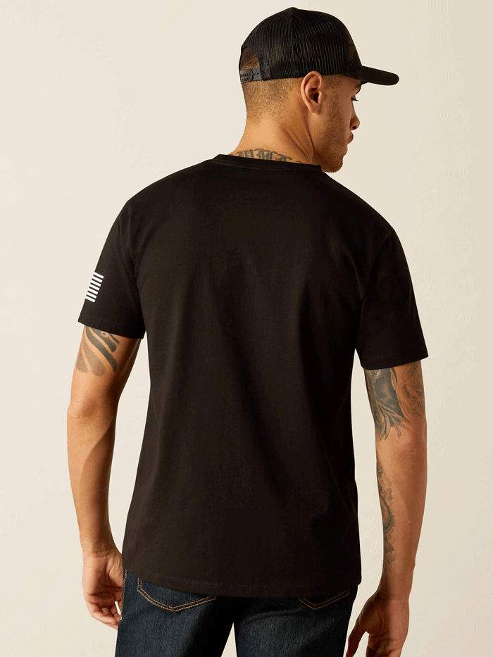 Ariat 10054197 Mens Shield Flag T-Shirt Black front view. If you need any assistance with this item or the purchase of this item please call us at five six one seven four eight eight eight zero one Monday through Saturday 10:00a.m EST to 8:00 p.m EST