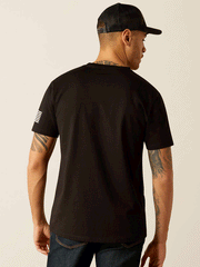 Ariat 10054197 Mens Shield Flag T-Shirt Black back view. If you need any assistance with this item or the purchase of this item please call us at five six one seven four eight eight eight zero one Monday through Saturday 10:00a.m EST to 8:00 p.m EST