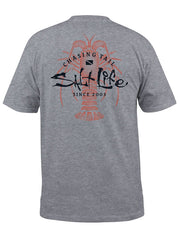 Salt Life SLM11001 Mens Chasing Lobster Tail Short Sleeve Pocket Tee Athletic Heather Grey back view. If you need any assistance with this item or the purchase of this item please call us at five six one seven four eight eight eight zero one Monday through Saturday 10:00a.m EST to 8:00 p.m EST