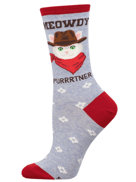 Socksmith WNC2970-PWH Womens Meowdy Purrtner Socks Periwinkle Heather side view. If you need any assistance with this item or the purchase of this item please call us at five six one seven four eight eight eight zero one Monday through Saturday 10:00a.m EST to 8:00 p.m EST