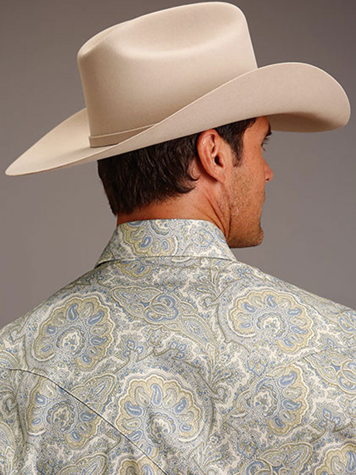 Stetson 11-001-0425-4009 Mens Paisley Western Long Sleeve Shirt Light Blue front view. If you need any assistance with this item or the purchase of this item please call us at five six one seven four eight eight eight zero one Monday through Saturday 10:00a.m EST to 8:00 p.m EST