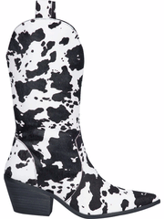 Dingo DI127-BK Womens Live A Little Leather Boot Cowprint Black side view. If you need any assistance with this item or the purchase of this item please call us at five six one seven four eight eight eight zero one Monday through Saturday 10:00a.m EST to 8:00 p.m EST