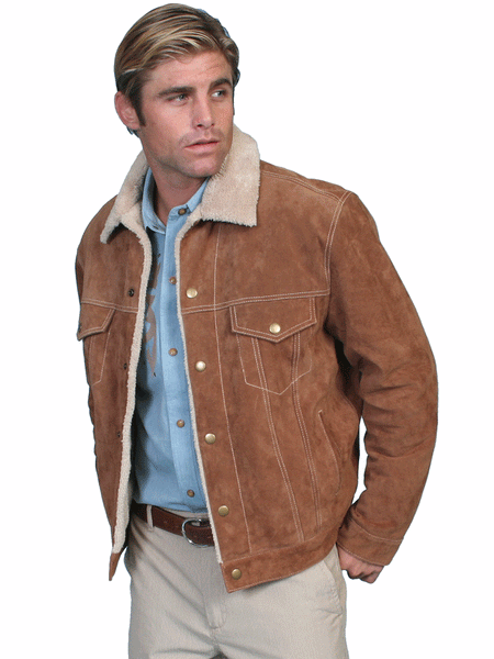 Scully 113-125 Mens Sherpa Lined Boar Suede Western Jacket Cafe Brown front view. If you need any assistance with this item or the purchase of this item please call us at five six one seven four eight eight eight zero one Monday through Saturday 10:00a.m EST to 8:00 p.m EST