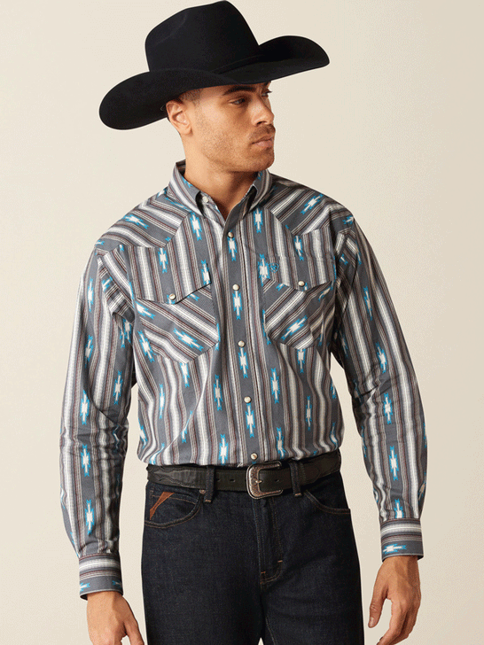 Ariat 10054077 Mens Callahan Classic Fit Shirt Grey front. If you need any assistance with this item or the purchase of this item please call us at five six one seven four eight eight eight zero one Monday through Saturday 10:00a.m EST to 8:00 p.m EST