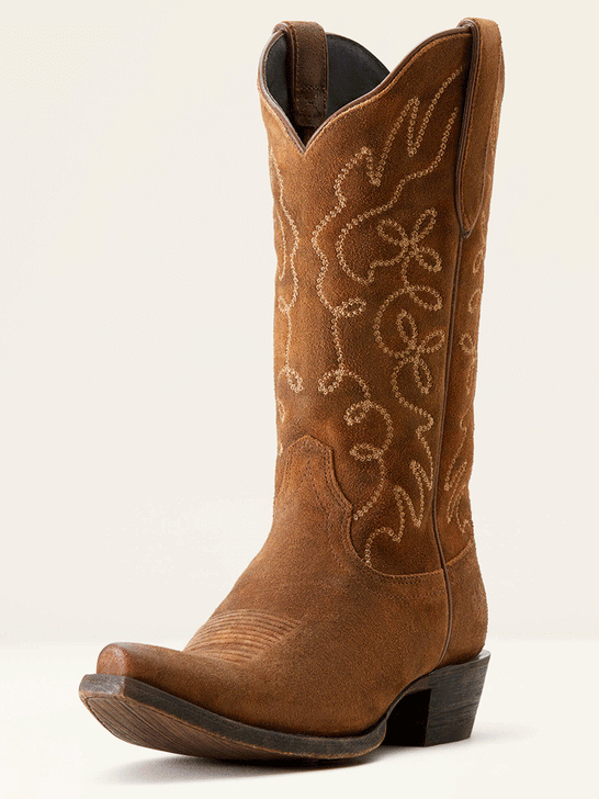 Ariat 10053790 Womens Jukebox Western Boot Dark Ginger Suede front and side view. If you need any assistance with this item or the purchase of this item please call us at five six one seven four eight eight eight zero one Monday through Saturday 10:00a.m EST to 8:00 p.m EST

