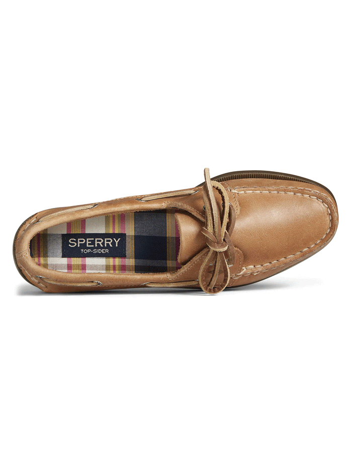 Sperry 9155240 Womens Authentic Original Boat Leather Shoe Sahara Tan front and side view. If you need any assistance with this item or the purchase of this item please call us at five six one seven four eight eight eight zero one Monday through Saturday 10:00a.m EST to 8:00 p.m EST