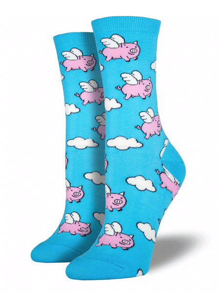 Socksmith SSW1355-SKY Womens When Pigs Fly Socks Sky Blue front and side view. If you need any assistance with this item or the purchase of this item please call us at five six one seven four eight eight eight zero one Monday through Saturday 10:00a.m EST to 8:00 p.m EST