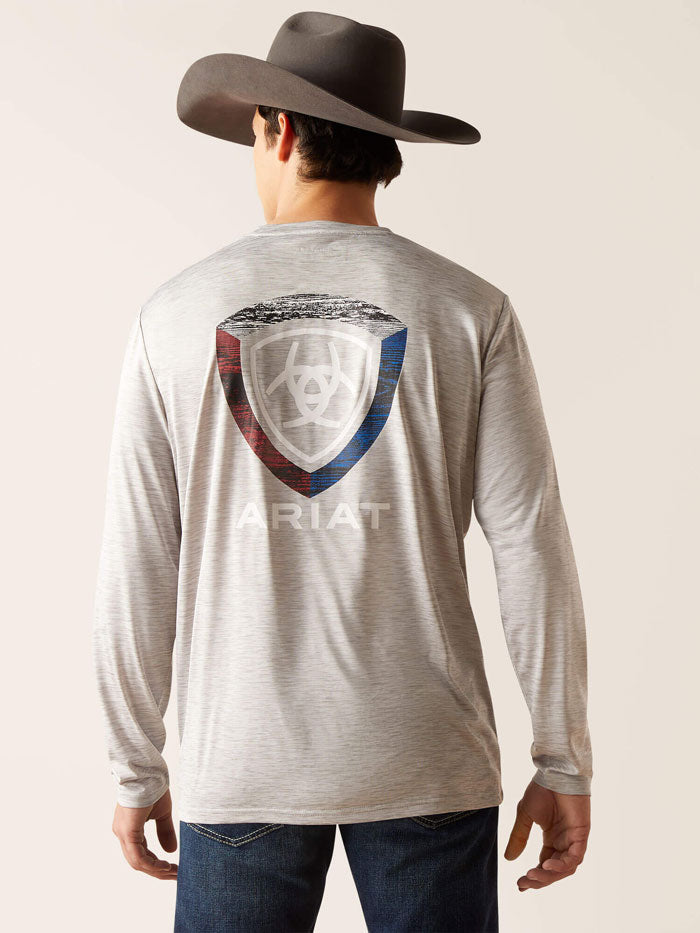 Ariat 10047362 Mens  Charger Woodgrain Shield T-Shirt Grey Heather front view. If you need any assistance with this item or the purchase of this item please call us at five six one seven four eight eight eight zero one Monday through Saturday 10:00a.m EST to 8:00 p.m EST