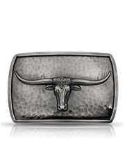 Montana Silversmiths 40010NBB-767H River Rock Cascade Longhorn Buckle Gunmetal Grey front view. If you need any assistance with this item or the purchase of this item please call us at five six one seven four eight eight eight zero one Monday through Saturday 10:00a.m EST to 8:00 p.m EST