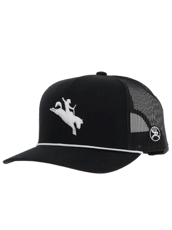Hooey 4044T-BK WHIT Embroidered Rider Logo Hat Black side / front view.If you need any assistance with this item or the purchase of this item please call us at five six one seven four eight eight eight zero one Monday through Saturday 10:00a.m EST to 8:00 p.m EST