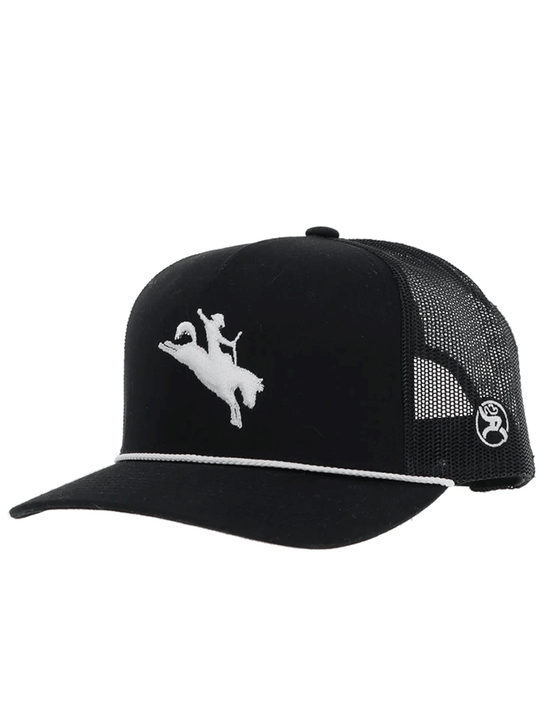 Hooey 4044T-BK WHIT Embroidered Rider Logo Hat Black side / front view.If you need any assistance with this item or the purchase of this item please call us at five six one seven four eight eight eight zero one Monday through Saturday 10:00a.m EST to 8:00 p.m EST
