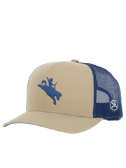 Hooey 4044T-TNNV WHIT High Profile Snapback Trucker Hat Tan And Navy front / side view. If you need any assistance with this item or the purchase of this item please call us at five six one seven four eight eight eight zero one Monday through Saturday 10:00a.m EST to 8:00 p.m EST
