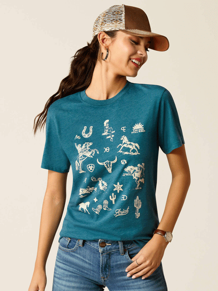 Ariat 10052548 Womens Sketch Pad T-Shirt Deep Sea Heather front view. If you need any assistance with this item or the purchase of this item please call us at five six one seven four eight eight eight zero one Monday through Saturday 10:00a.m EST to 8:00 p.m EST