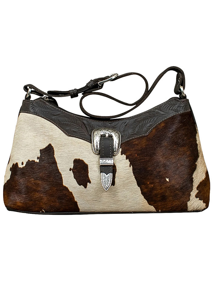 American West 4150285 Ladies Cowtown Zip Top Shoulder Bag Pony Hair On front view. If you need any assistance with this item or the purchase of this item please call us at five six one seven four eight eight eight zero one Monday through Saturday 10:00a.m EST to 8:00 p.m EST