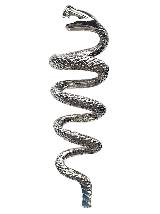 Rockmount 42399 Rattlesnake Western Bolo Tie Silver Turquoise close up. If you need any assistance with this item or the purchase of this item please call us at five six one seven four eight eight eight zero one Monday through Saturday 10:00a.m EST to 8:00 p.m EST