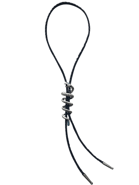 Rockmount 42399 Rattlesnake Western Bolo Tie Silver Turquoise front view. If you need any assistance with this item or the purchase of this item please call us at five six one seven four eight eight eight zero one Monday through Saturday 10:00a.m EST to 8:00 p.m EST