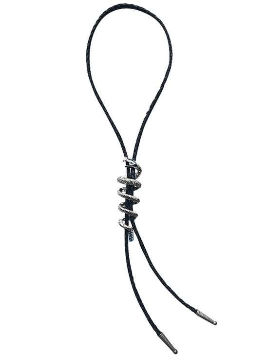 Rockmount 42399 Rattlesnake Western Bolo Tie Silver Turquoise front view. If you need any assistance with this item or the purchase of this item please call us at five six one seven four eight eight eight zero one Monday through Saturday 10:00a.m EST to 8:00 p.m EST
