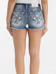 Miss Me M3444H138 Womens Stars Align Denim Shorts Medium Wash back view. If you need any assistance with this item or the purchase of this item please call us at five six one seven four eight eight eight zero one Monday through Saturday 10:00a.m EST to 8:00 p.m EST