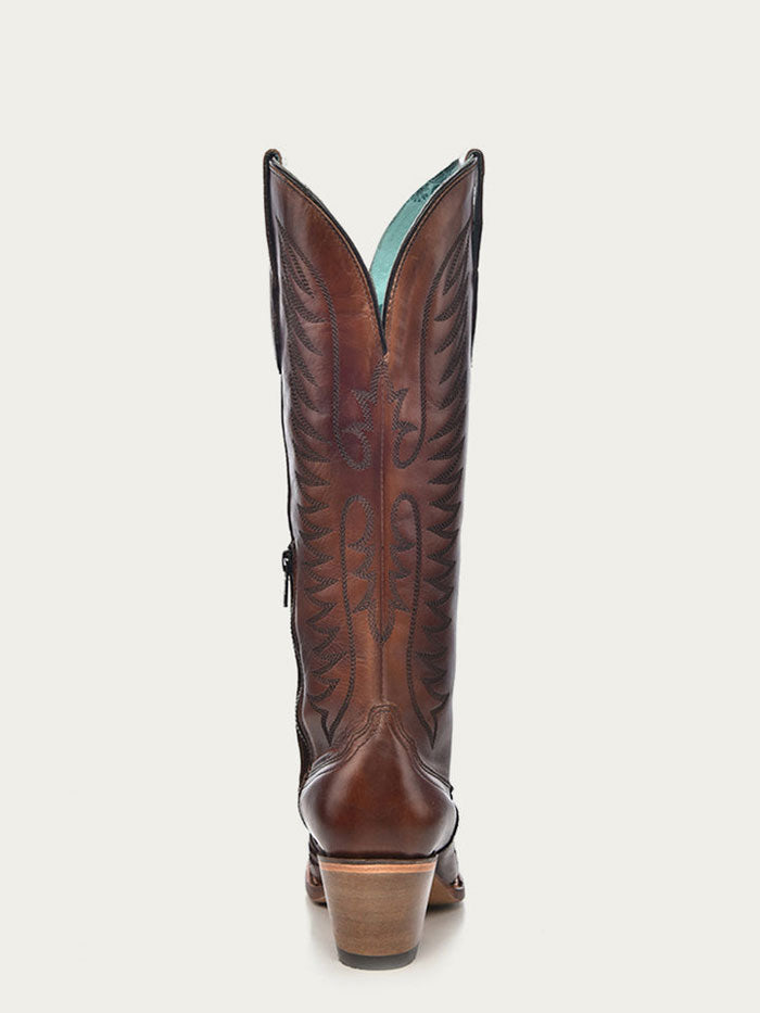 Corral E1570 Ladies Embroidery Cowboy Boot Cognac side / front view. If you need any assistance with this item or the purchase of this item please call us at five six one seven four eight eight eight zero one Monday through Saturday 10:00a.m EST to 8:00 p.m EST