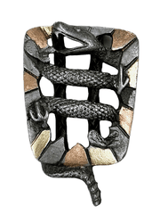Rockmount 43739 Rattlesnake Western Bolo Tie Tri Color close up. If you need any assistance with this item or the purchase of this item please call us at five six one seven four eight eight eight zero one Monday through Saturday 10:00a.m EST to 8:00 p.m EST