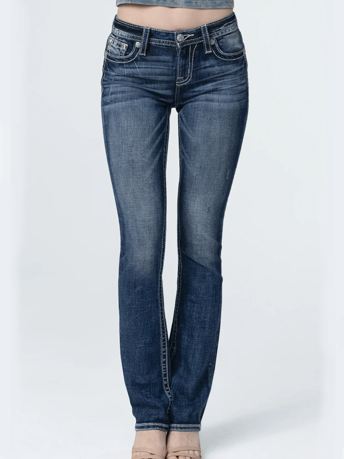 Miss Me M9262SB Womens Spring Bloom Slim Bootcut Jeans Dark Wash full back view. If you need any assistance with this item or the purchase of this item please call us at five six one seven four eight eight eight zero one Monday through Saturday 10:00a.m EST to 8:00 p.m EST