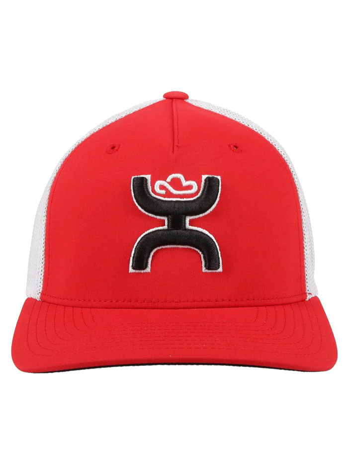 Hooey 2112RDWH COACH Mid Profile Flexfit Trucker Hat Red White front / side view.  If you need any assistance with this item or the purchase of this item please call us at five six one seven four eight eight eight zero one Monday through Saturday 10:00a.m EST to 8:00 p.m EST