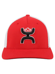 Hooey 2112RDWH COACH Mid Profile Flexfit Trucker Hat Red White front view. If you need any assistance with this item or the purchase of this item please call us at five six one seven four eight eight eight zero one Monday through Saturday 10:00a.m EST to 8:00 p.m EST
