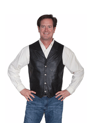 Scully 509-144 Mens Lapel Western Soft Touch Lamb Vest Black front view closed. If you need any assistance with this item or the purchase of this item please call us at five six one seven four eight eight eight zero one Monday through Saturday 10:00a.m EST to 8:00 p.m EST