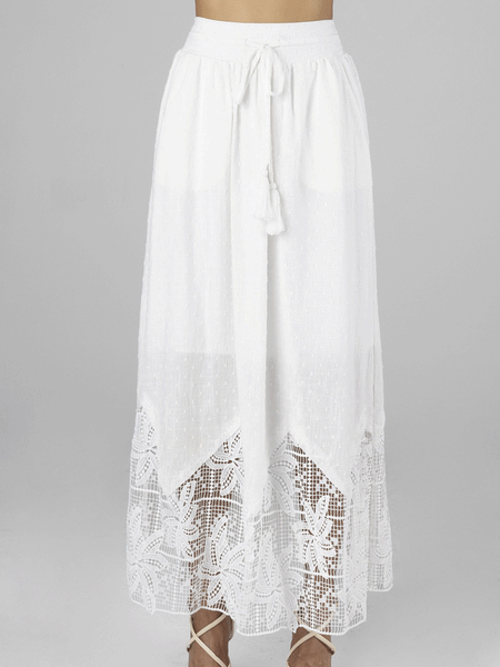 Miss Me MS0134L Womens Long Crochet Flowy Skirt With Tassel White front view. If you need any assistance with this item or the purchase of this item please call us at five six one seven four eight eight eight zero one Monday through Saturday 10:00a.m EST to 8:00 p.m EST