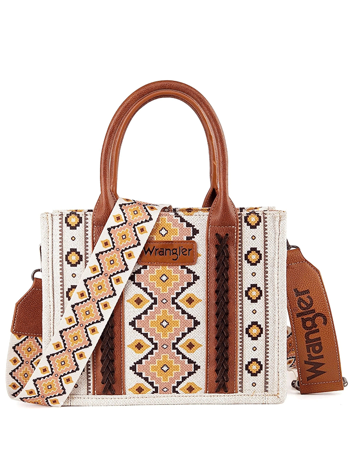 Wrangler WG2202-8120SCF Womens Southwestern Print Small Canvas Tote Crossbody Coffee front view. If you need any assistance with this item or the purchase of this item please call us at five six one seven four eight eight eight zero one Monday through Saturday 10:00a.m EST to 8:00 p.m EST