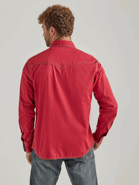 Wrangler 112338147 Mens Retro Premium Long Sleeve Shirt Chili Red back view. If you need any assistance with this item or the purchase of this item please call us at five six one seven four eight eight eight zero one Monday through Saturday 10:00a.m EST to 8:00 p.m EST