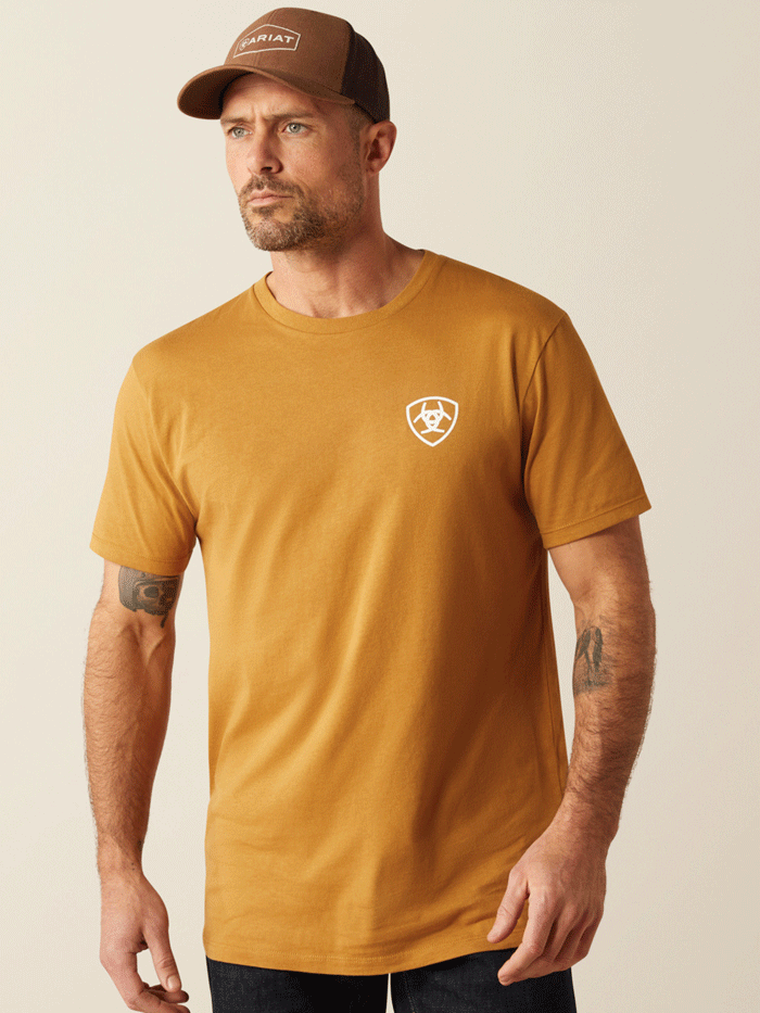 Ariat 10054005 Mens Serape Seal T-Shirt Harvest Gold back. If you need any assistance with this item or the purchase of this item please call us at five six one seven four eight eight eight zero one Monday through Saturday 10:00a.m EST to 8:00 p.m EST