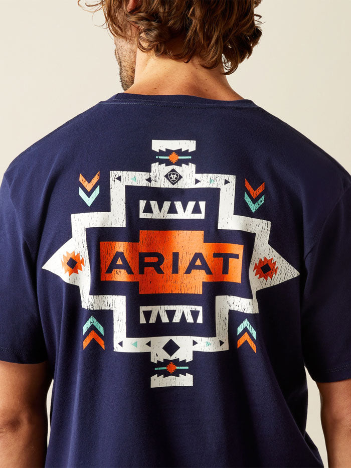 Ariat 10054844 Mens Southwest Pocket T-Shirt Classic Blue Navy back view. If you need any assistance with this item or the purchase of this item please call us at five six one seven four eight eight eight zero one Monday through Saturday 10:00a.m EST to 8:00 p.m EST