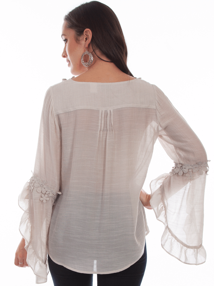 Scully HC692-TAN Womens Raglan Crochet Blouse Tan front view. If you need any assistance with this item or the purchase of this item please call us at five six one seven four eight eight eight zero one Monday through Saturday 10:00a.m EST to 8:00 p.m EST