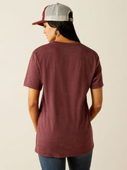 Ariat 10054032 Womens Rodeo Sweetie T-Shirt Marron Heather Burgundy back view. If you need any assistance with this item or the purchase of this item please call us at five six one seven four eight eight eight zero one Monday through Saturday 10:00a.m EST to 8:00 p.m EST